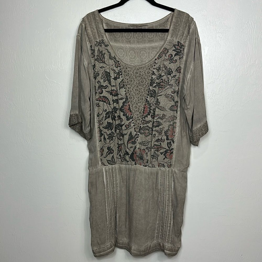 Angels Never Die Cotton Blend Gray Floral Print 3/4 Sleeve Tunic Top Size XL